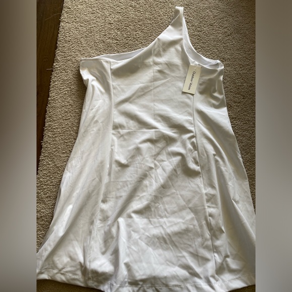 NWT Outdoor Voices One Shoulder Dress, white. Built in shorts, interior pockets - Picture 5 of 5